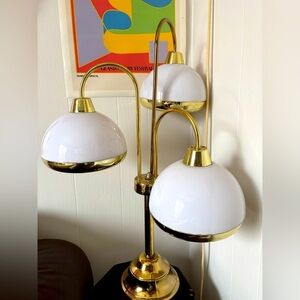 Vintage Tri Light Table Lamp Brass and Glass